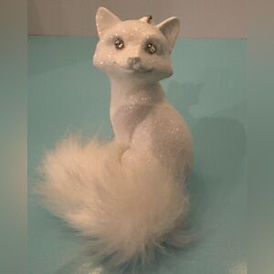 NEW Z Gallerie White Fox Glittery Christmas Figurine (Set of 2)